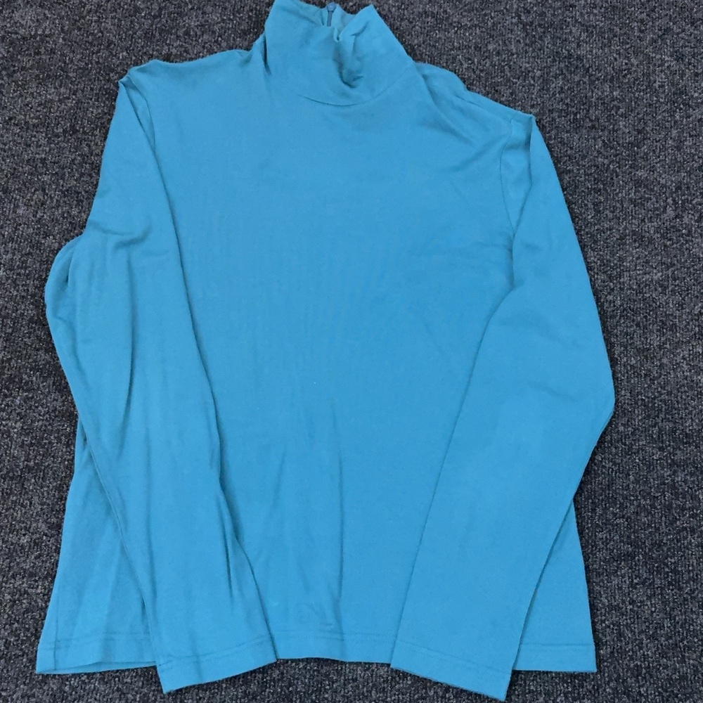Eddie Bauer Shirt Womens L Blue Mock Neck Long Sleeve Zip Back Top Casual